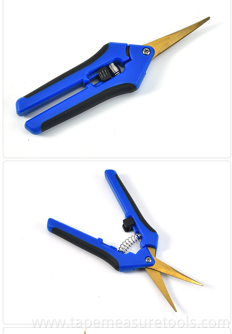 Factory direct sales of stainless steel elbow garden pruning shear knife gold-plated titanium spring safety latch pruning shears